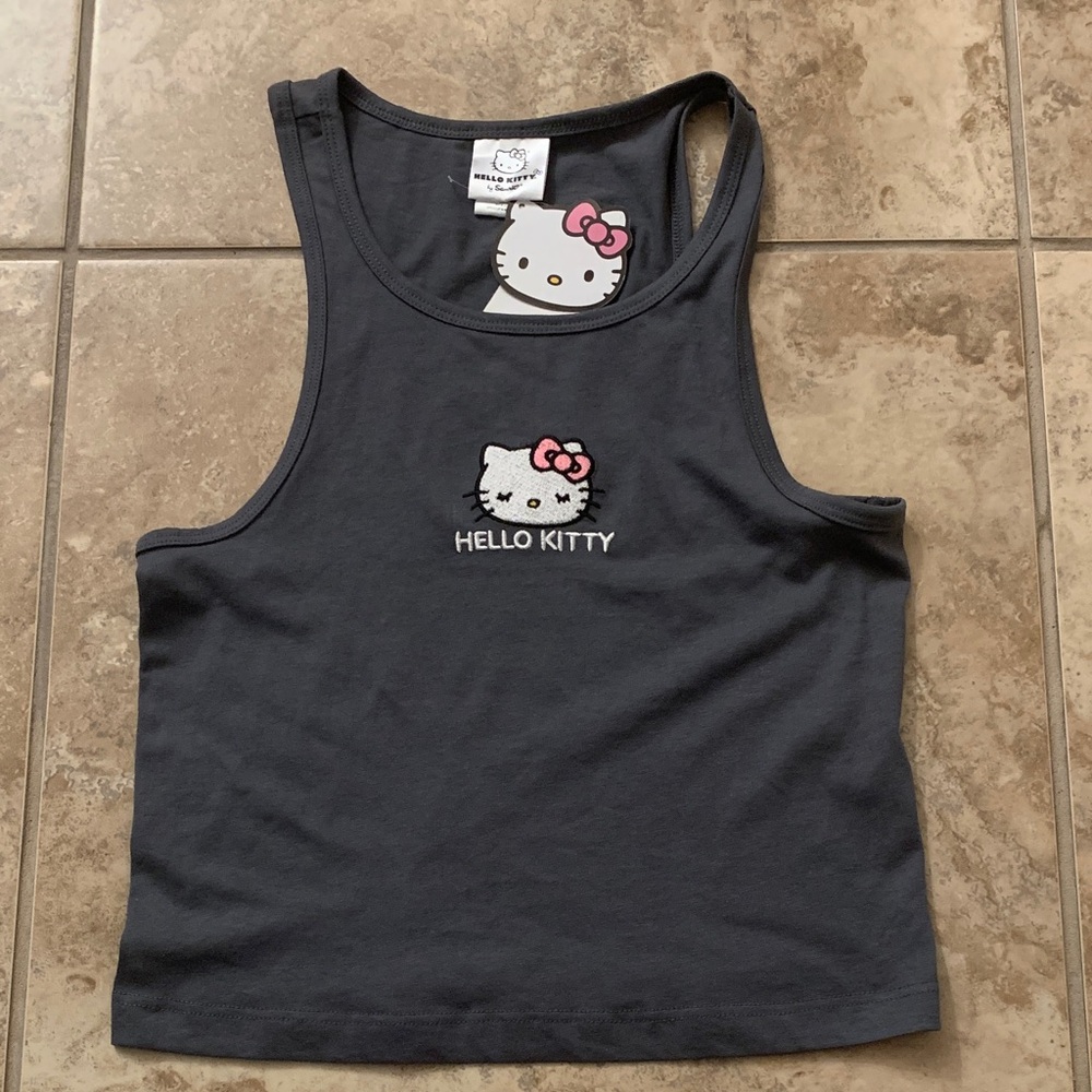 Hello Kitty NEW S Charcoal Grey Black Tank Top shirt sleep night Sanrio women